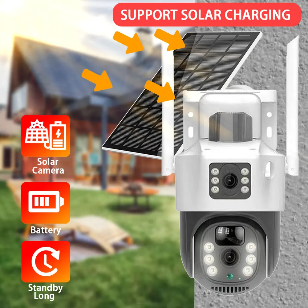 EseeCloud 4K 8MP WiFi Solar Battery PTZ Camera Dual Lens Dual Screen Outdoor AI Tracking Security Protection Video Surveillance