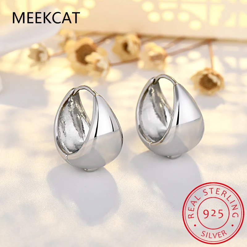 925 Sterling Silver Simple Wide Huggies Gothic Hoop Earrings for Women European Unisex Piercing Rock Jewelry Ear Buckles MEJ645 view 5