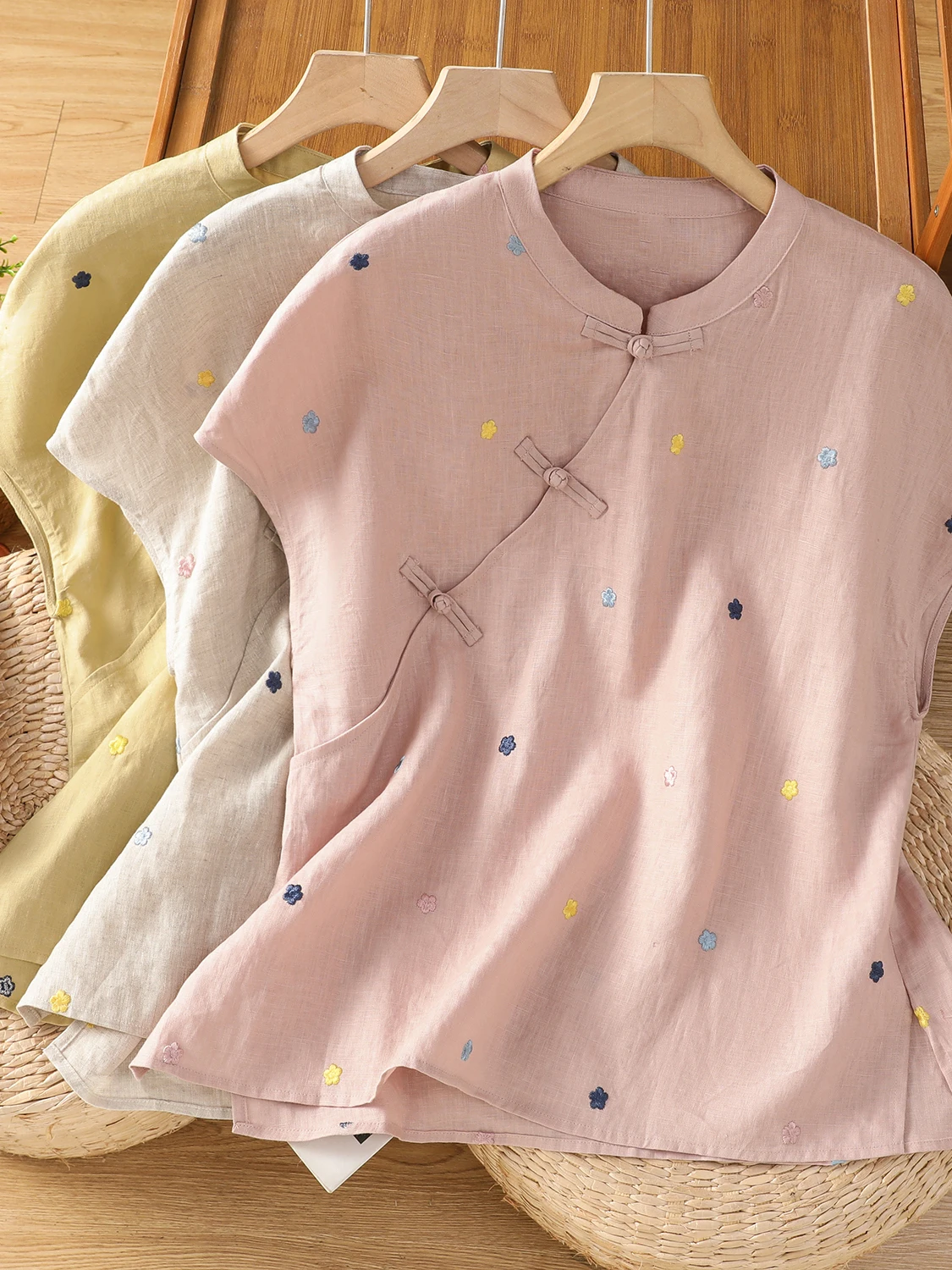 

Топ с вышивкой в китайском стиле, больших размеров, с косыми пуговицами, утягивающий, для полных женщин, летняя одежда