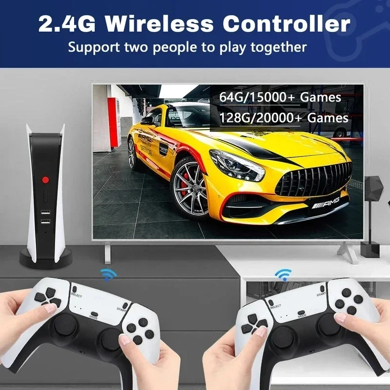 M5 4K Retro Video Game Console Classic PS1/FC/GBA Twin Joystick Wireless Game Console HDMI HD Built-in 20000+ Games with Sound