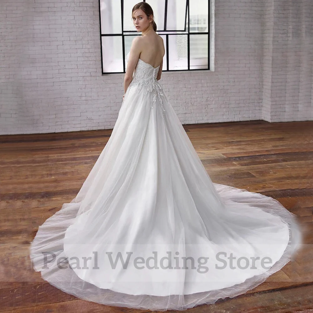 Robe de Mariée Élégante Sans Bretelles en Tulle, Longueur au Sol, Dos Ouvert, Quelle que soit la Robe