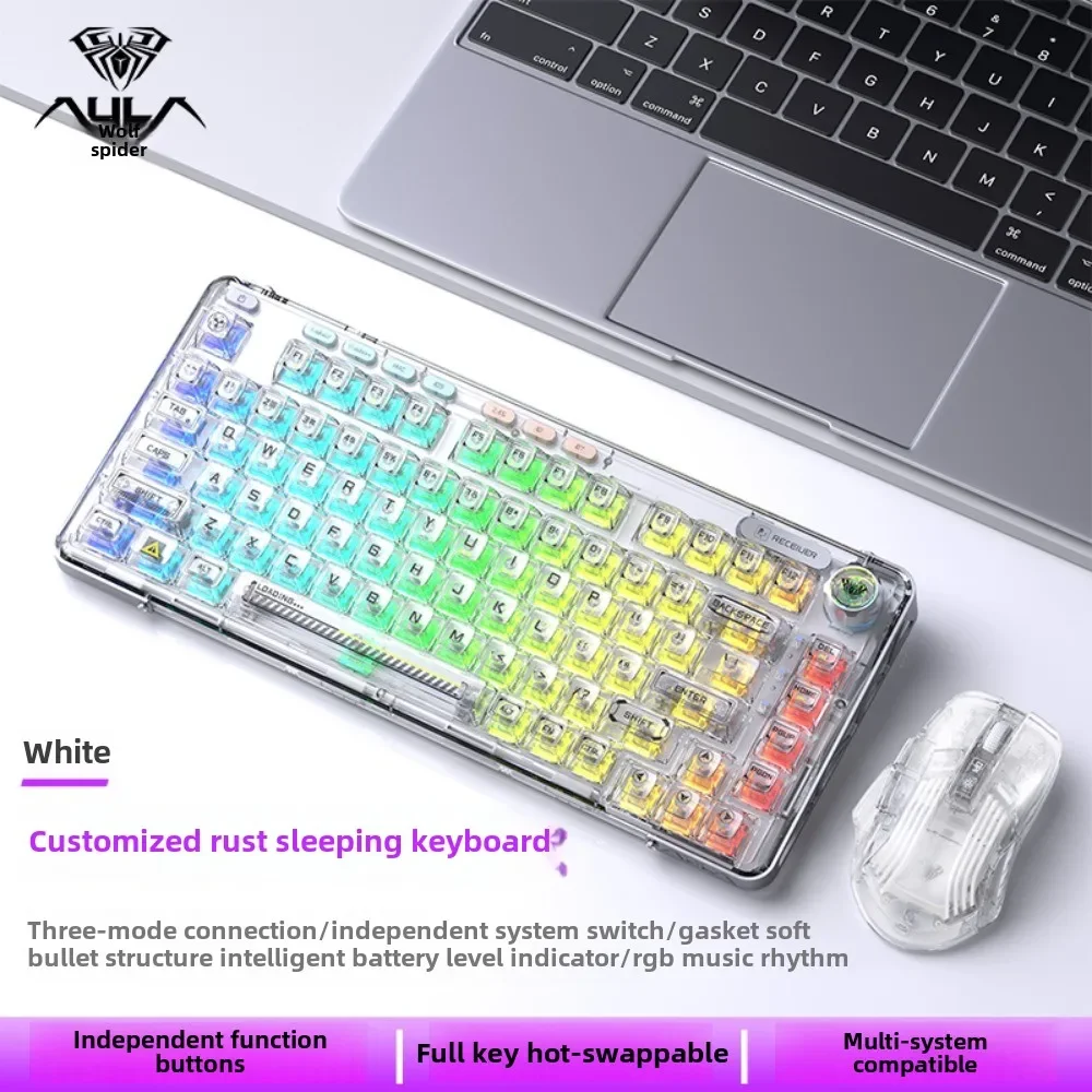 AULA F81 wireless keyboard 81Keys transparent mechanical keyboard customized 75% configuration hot swap esports Gasket structure