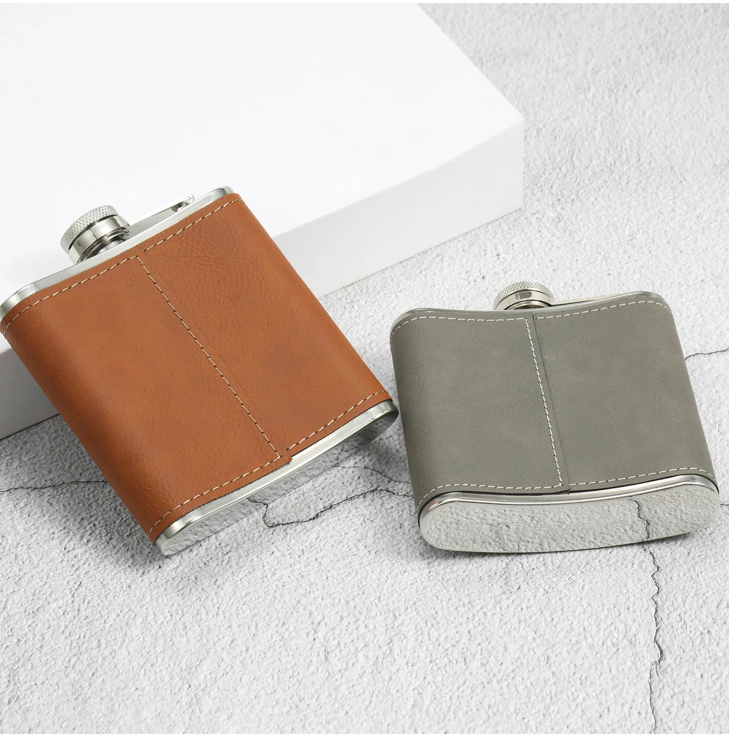 6 OZ Edelstahl-Hüftflasche mit Lederhülle, personalisierbar mit Foto, Logo, Namen, für Alkohol, Whiskey, tragbare Flasche, Geschenk für Männer – Detail 5