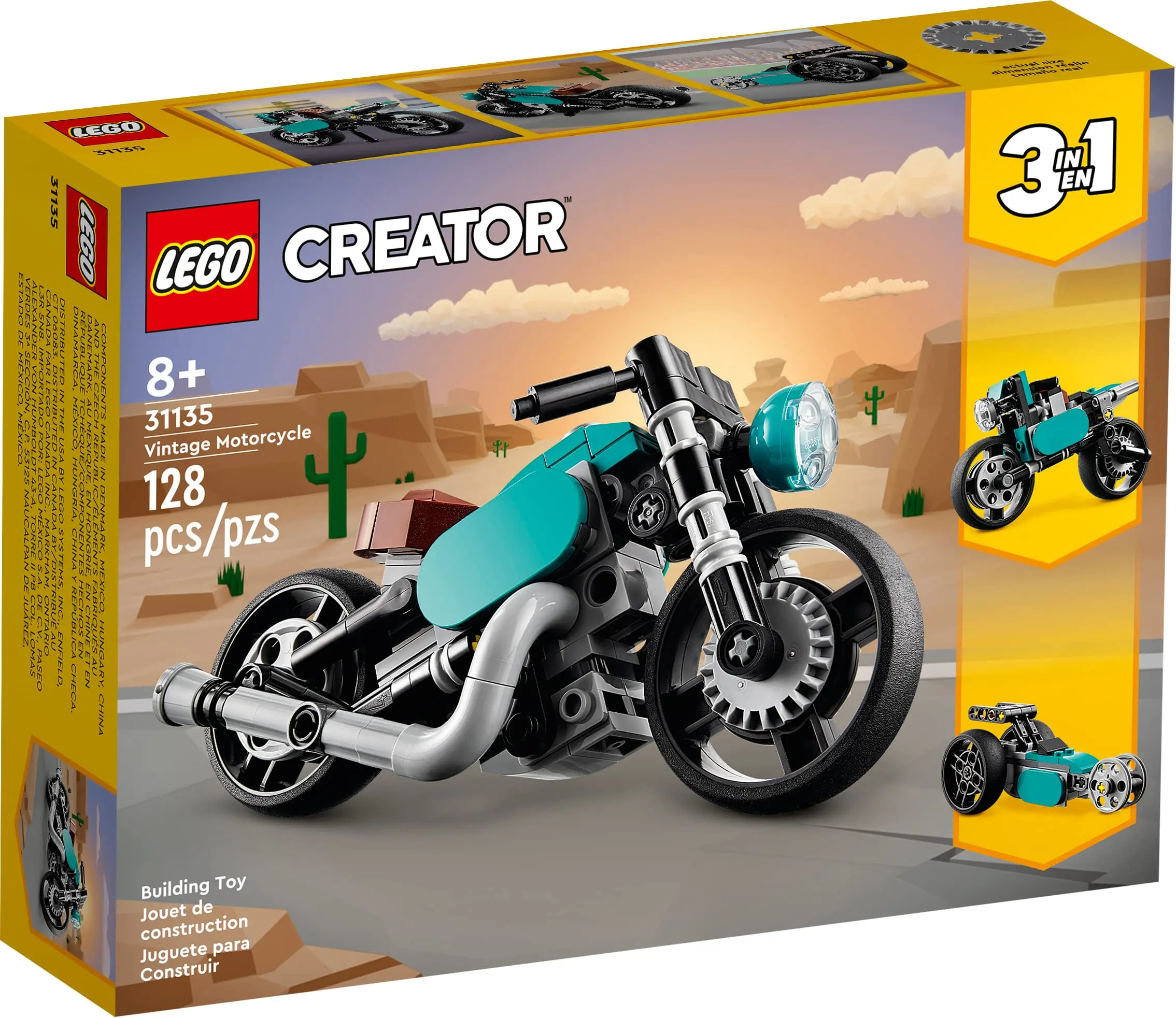 LEGO Creator 3 In 1 Vintage Motorcycle Set 31135 Street Bike To Dragster Car Vehicle Building Toys for Kids Boys Birthday Gift