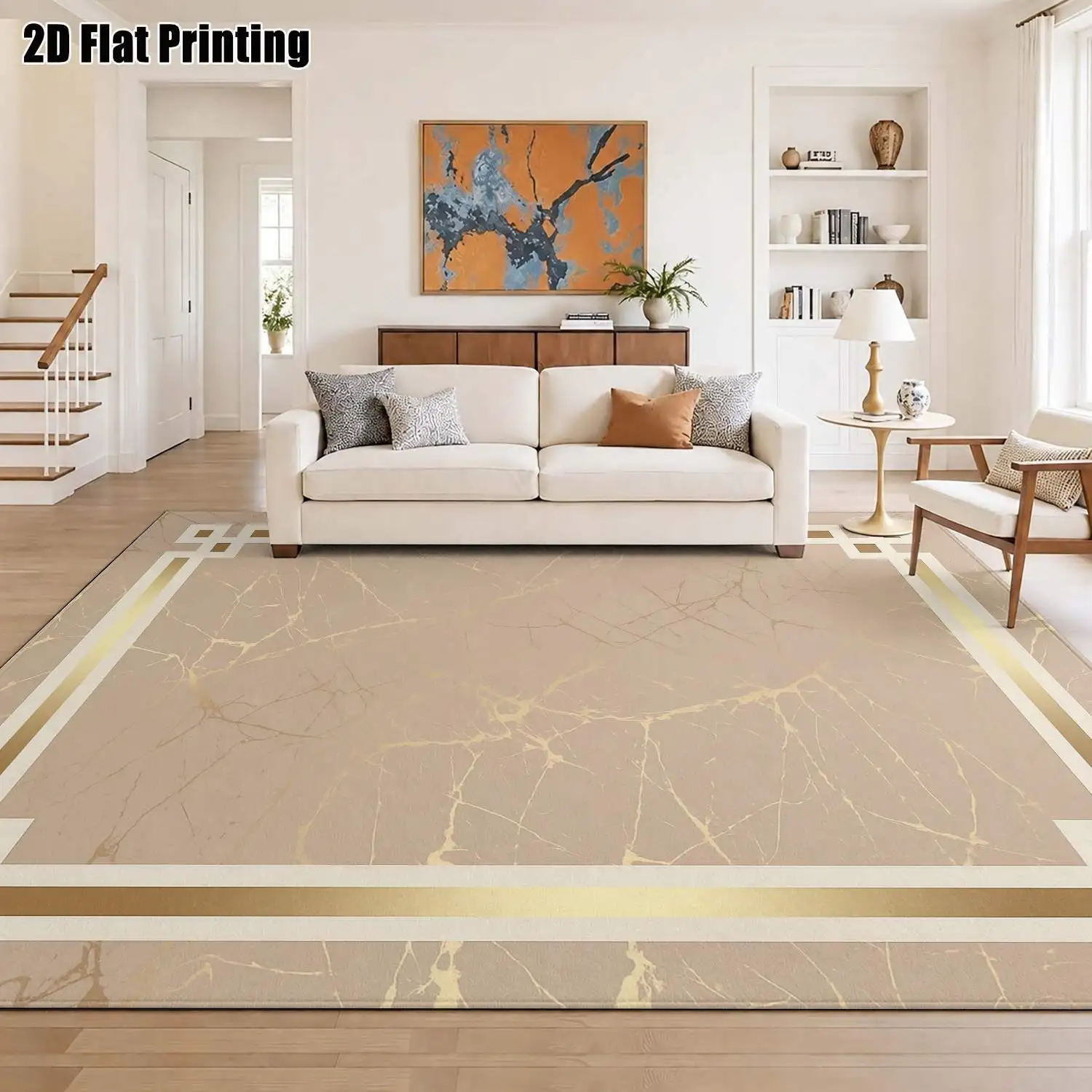 1Pc 2D Printed Beige Cracked Pattern Carpet, Modern Simple European Style, Multi-Size Machine Washable Home Mat for Entrance/Dining/Foyer/Living/Bedroom, Home Decoration