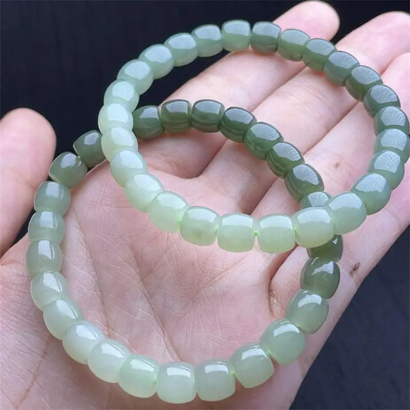 8MM Natural Gradient Hetian Jade Bracelet Handmade Crystal Quartz Jewelry Stretch Bangle Children Birthday Gift 1PCS