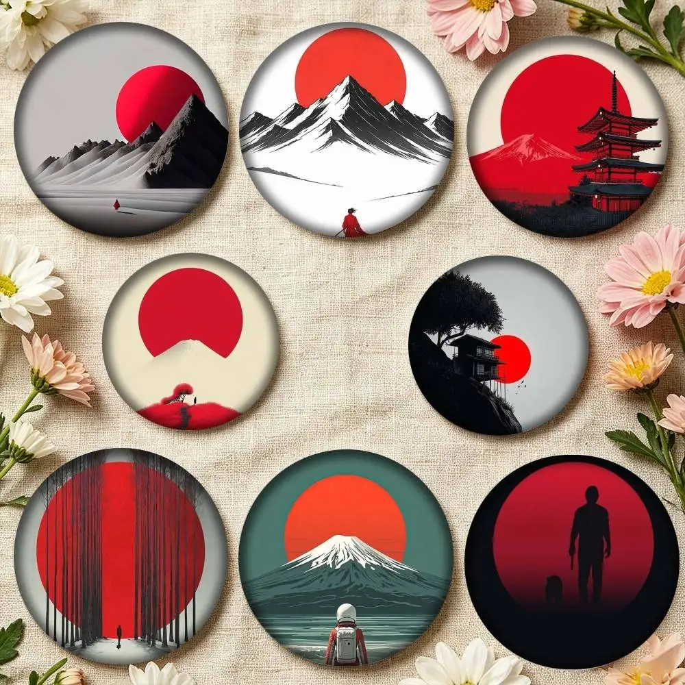 S-Surreal art Woman with Mt Fuji 25mm 32mm 44mm 58mm 75mm Brooches Badges Pins for Accessories Gift