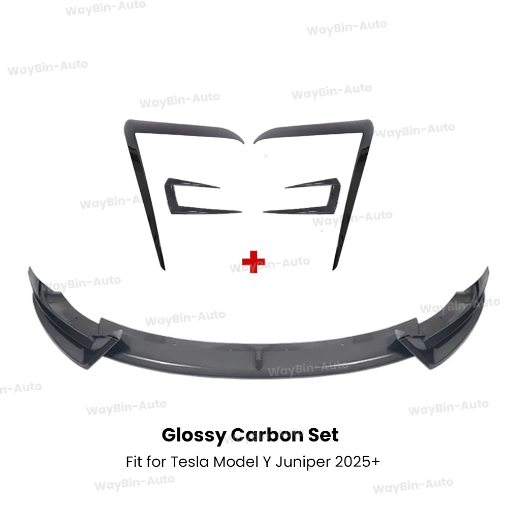 AD Lip Spoiler Voor 2025 + Tesla Model Y Juniper Bumper Lip Front Guard Trim ABS Zwart Carbon CD Body kit auto Accessorie
