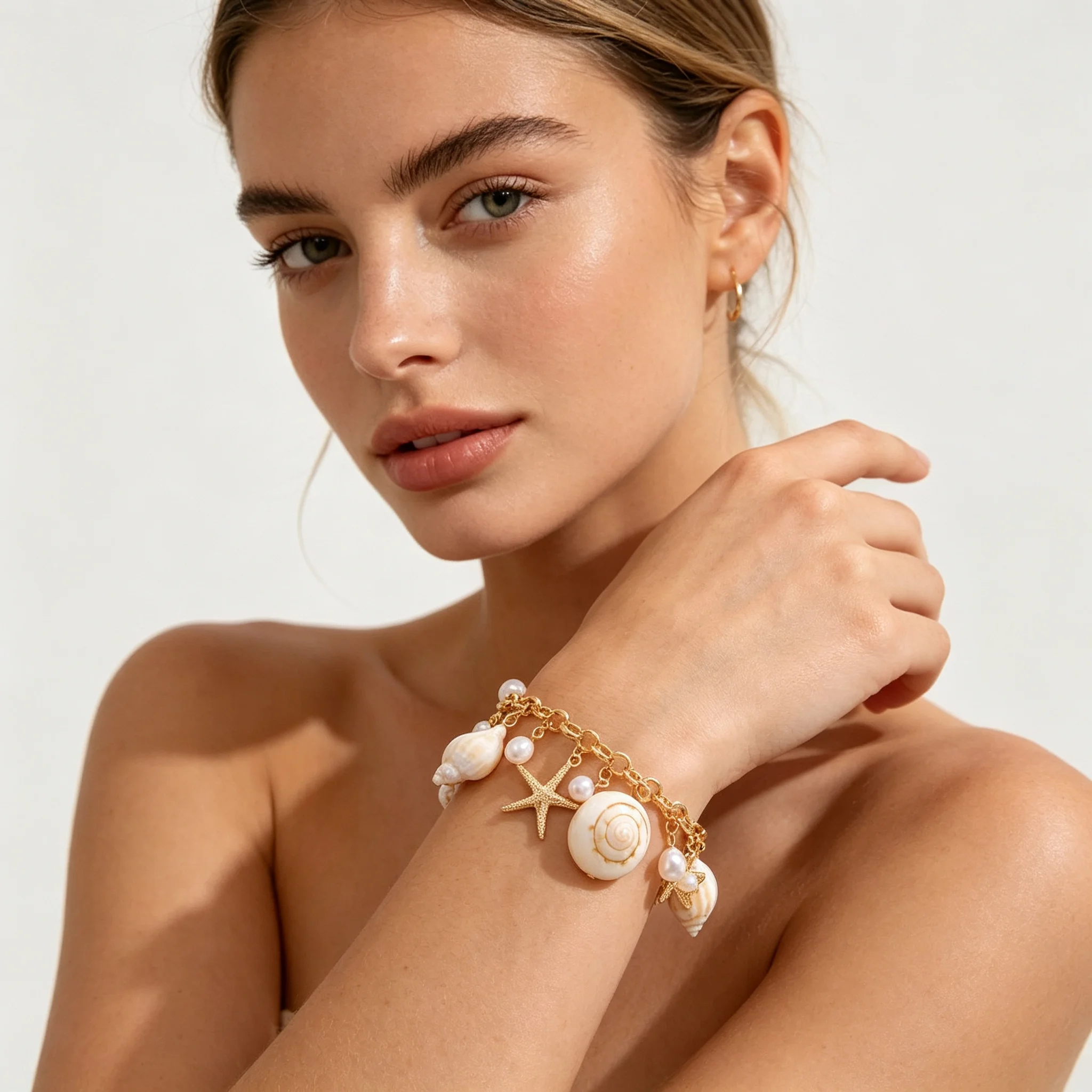Boho Sommer Strand Perlen Muschel Charm Armband für Frauen Ozean-Stil Goldfarben Kette Quasten Armband Sommer Strand Schmuck – Detail 4