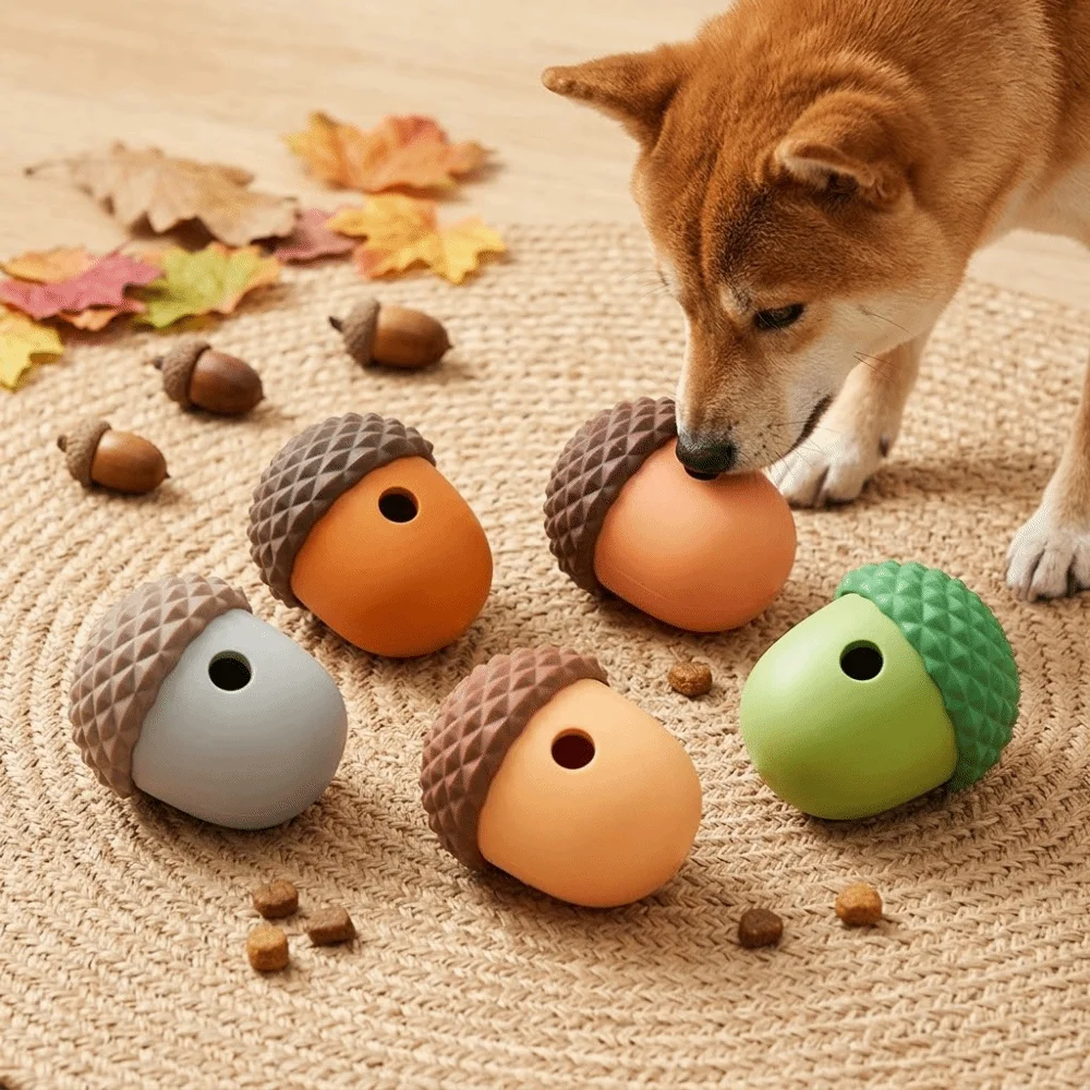 Pelota de Silicona de Grado Alimenticio para Perros, en Forma de Bellota, Resistente a Mordidas, Pelota de Alimentación Lenta para Mascotas, Interactiva, Suave y Elástica