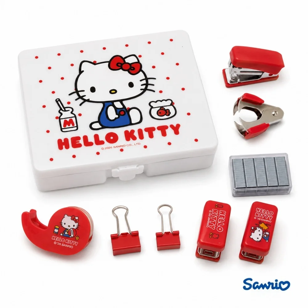 Genuine Sanrio Hello Kitty Stationery Tool Kit Portable Stapler Tape Clips Staples Desk Office Study Gift Set Toys for Teens view 4
