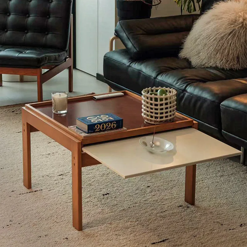 Mid-Century Expandable Coffee Table for Living Room Multi-Purpose Sofa Side Table Space Saving End Tables Solid Wood Corner Desk