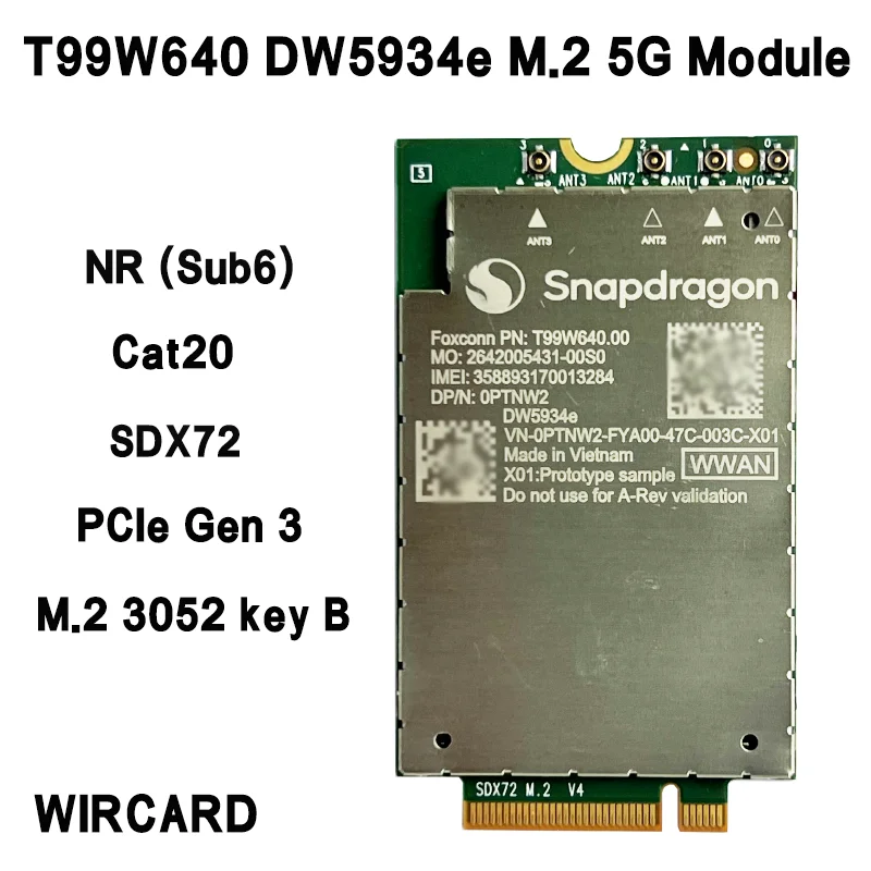 carte-reseau-5g-sub-6ghz-sdx72-pcie-lte-cat20-t99w640-dw5934e-modem-mobile-sans-fil-lte-fdd-tdd-wcdma-hspa