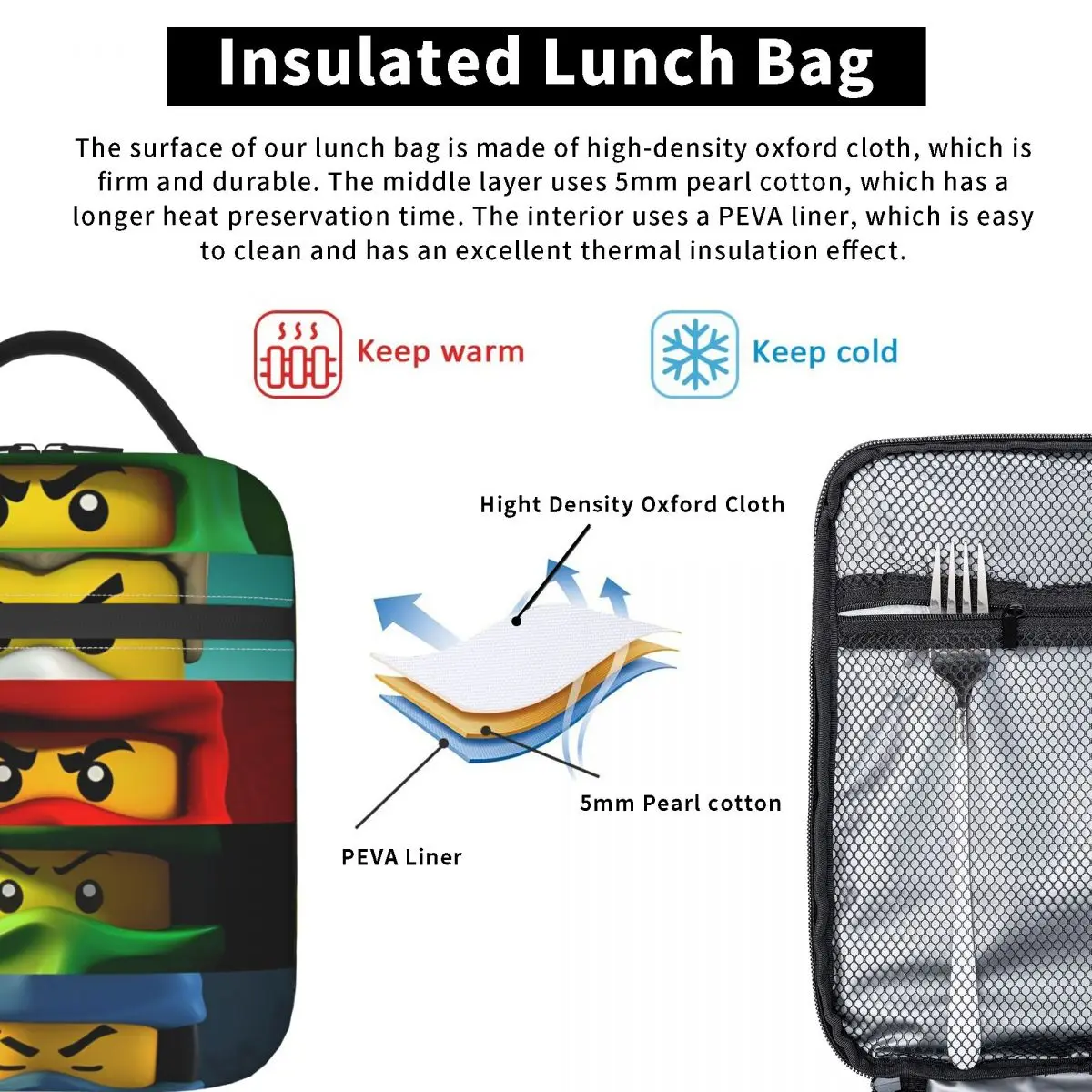 Ninjagos Insulated Lunch Bags Large Reusable Cooler Bag Lunch Box Tote School Picnic Men Women