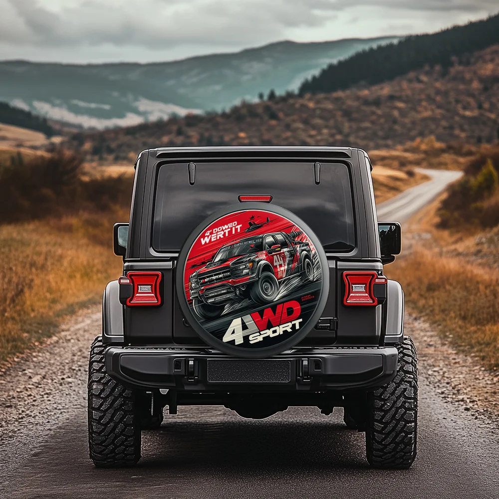 4WD Sport Truck Graphic Tire Cover Polyester Fiber Graffiti Style for Pickup SUV Off-Road Vehicles Customizable Protector