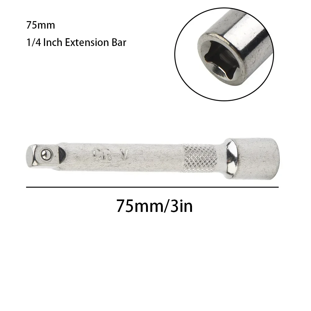 1/4 Inch Chromed Steel Extension Bar Ratchet Socket Wrench Adapter 50/75/100MM For Hand Repair Tools Accessories