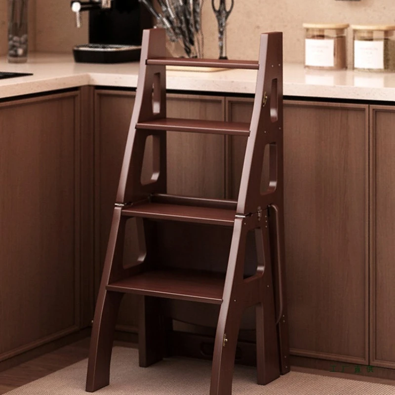 Ladder, stool, dual-purpose household solid wood folding climbing ladder, chair two-in-one multi-functional bench