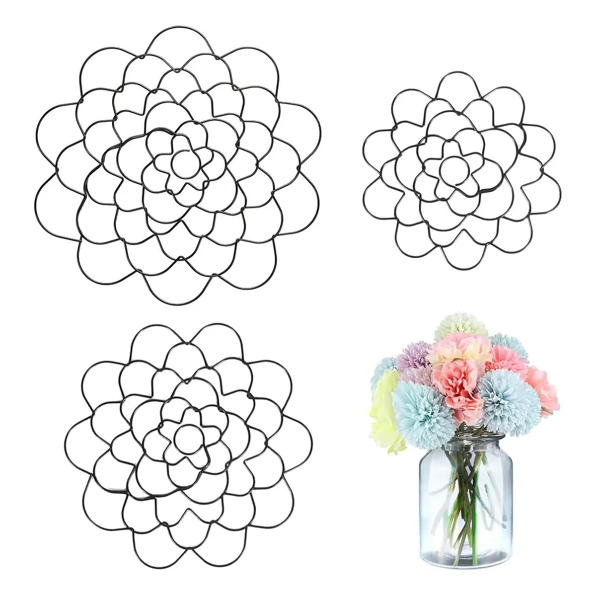 A04I 3 Pack Flower Frog Stainless Steel Wire Flower Arranging Tool Flower Lid Arranger Reusable Floral Grid Holder