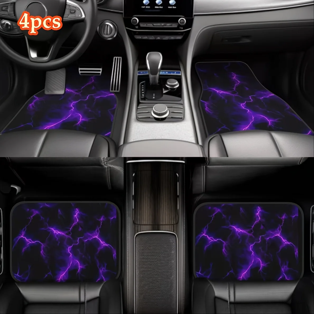 

4pcs Purple Lightning Pattern Car Mats - Polyester Material, Suitable for Sedans and SUVs, Stylish Interior Accessories, Gift