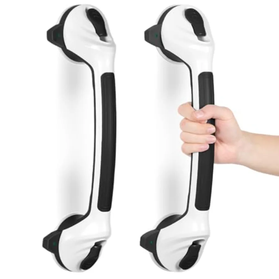 

16.7 Inch Shower Handle 2 Pack Strong Suction Grab Bars for Bathtubs and Showers Black White Ideal for Seniors and Elderly with