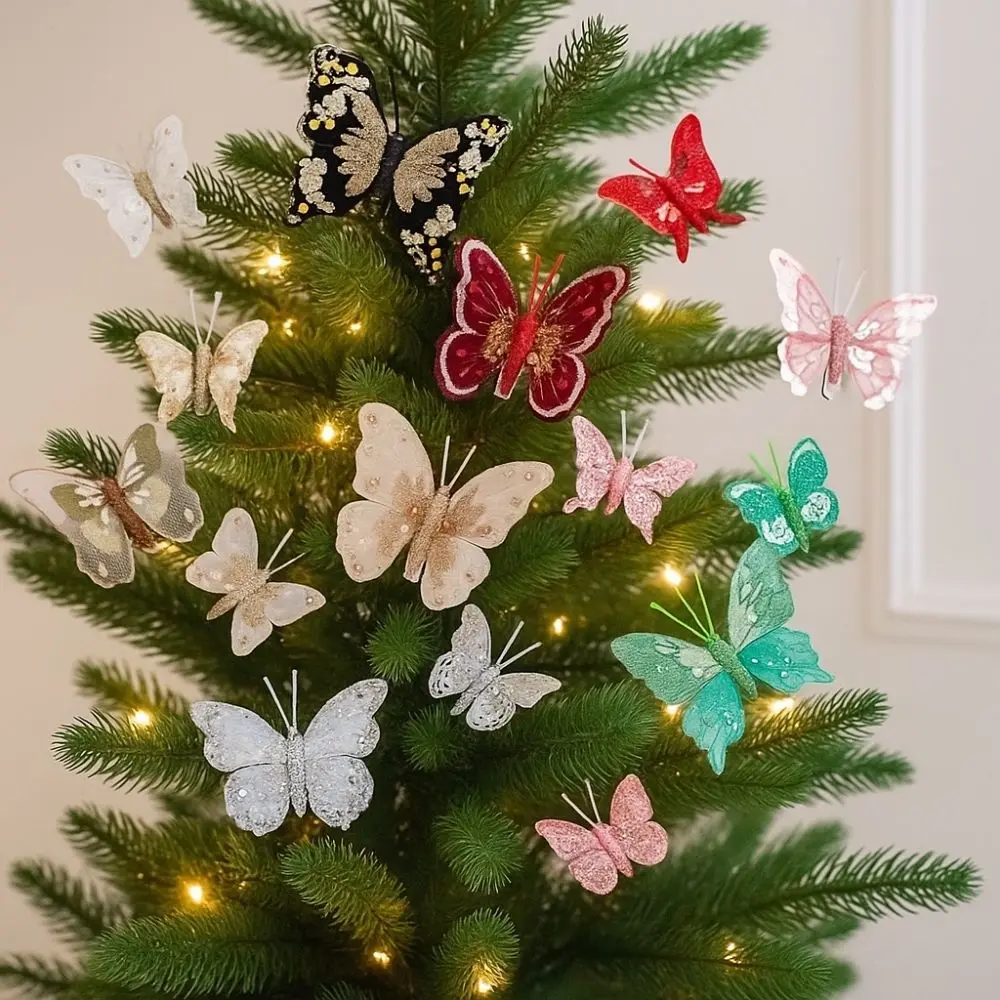 

5-7cm Butterfly Christmas Decoration Colorful Plastic Feather Simulation Butterfly Pendant Handmade with Clip