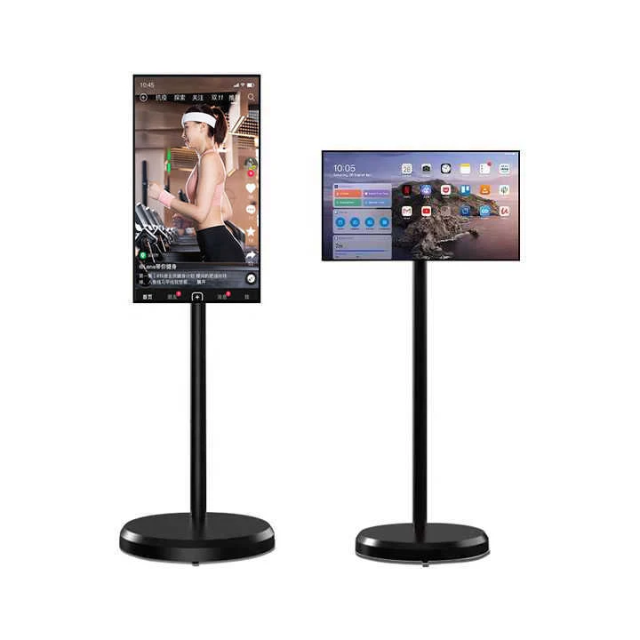 

32 Inch Smart Portable TV Floor Standing With Camera Follow Me Touch Screen White Cabinet 12V Power Supply Android TV Battery