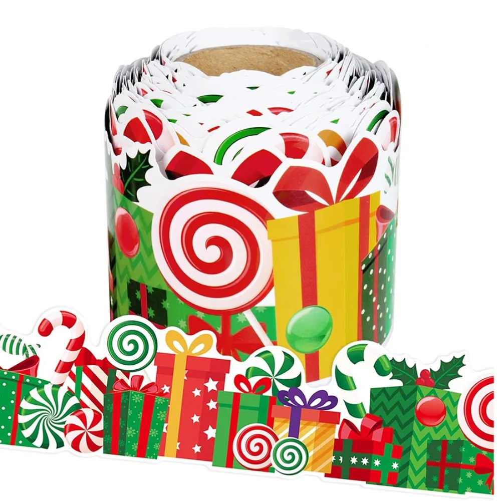 

Christmas Candy Border Decorative Sticker Self-Adhesive Christmas Tree Poster Border Stickers Paper DIY Border Trim Sticker