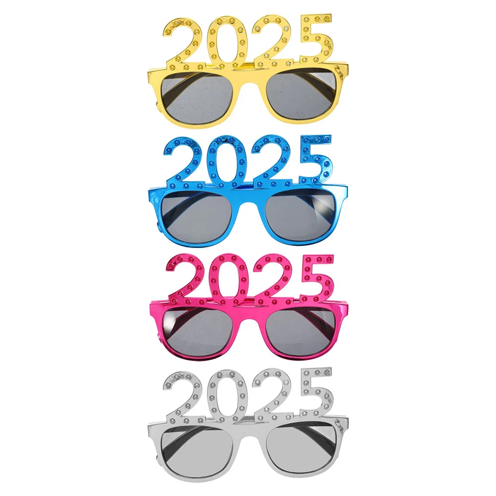 

4 Pcs 2025 Glasses Sunglasses Gift Photo Props Party New Year Decors Eyeglasses Christmas Clothing