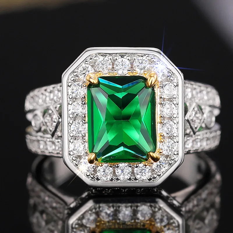 925 Sterling Silver Geometric Green Cubic Zirconia Rings for Women Noble Female Accessories Wedding Party Lady Jewelry