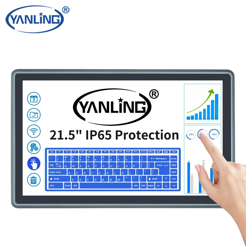 21,5-Zoll-IP65-Industrie-Panel-PC-Touchscreen-Monitor vorne mit Core 8. Full HD-TFT-LCD-Tablet