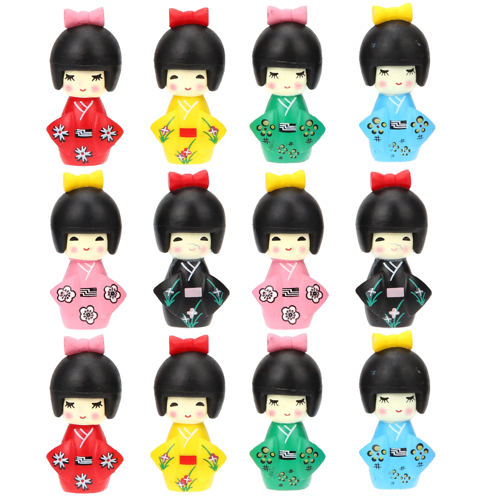 

12 Pcs Japanese Kimono PVC Toy Lovely Baby Dolls Girls Plaything Car Accessories Tabletop Toys Kokeshi