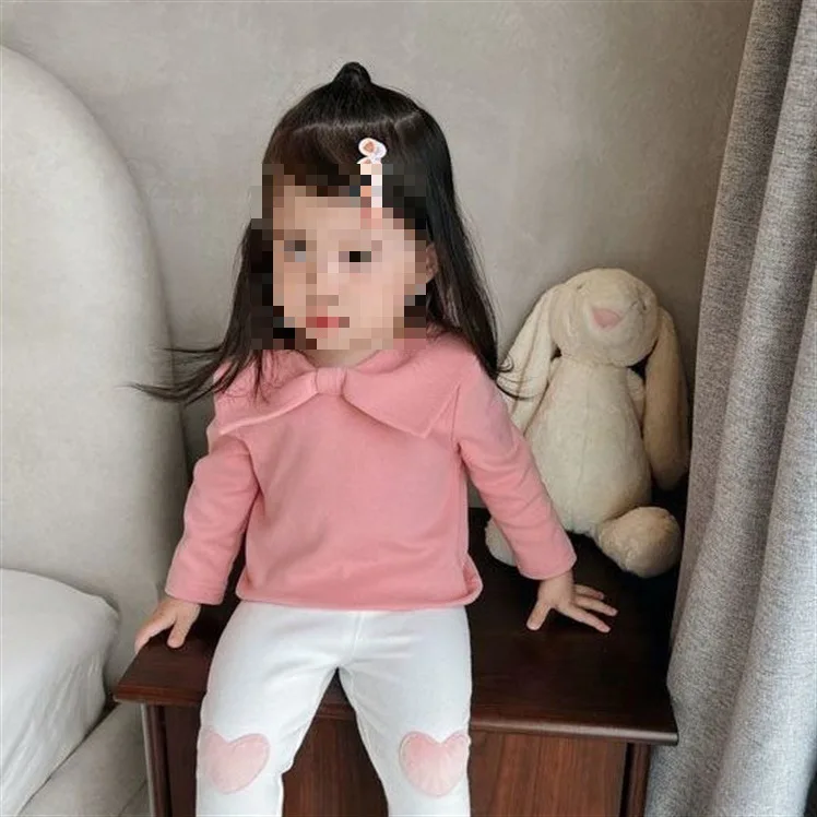 

Girls' Winter Bow Bottoming Shirt T-shirt Children Long-sleeved Top Children's Clothing Baby Girls' Autumn Winter Clothing