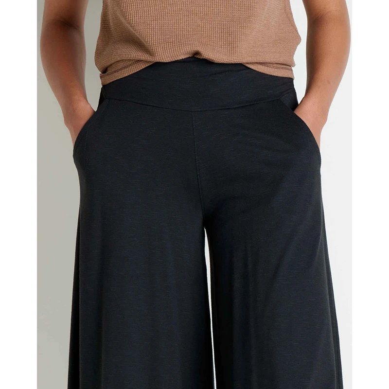 Women's Cleanfit Wide Leg Capri Pants Solid Color Loose Fit Elastic High Waist Cropped Trousers for Yoga, Workout , Going Out