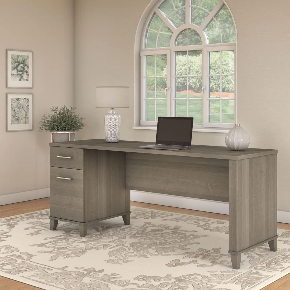 72W Office Desk with Drawers and Storage in Ash Gray | Large Wooden Computer Table for Home Office Workspace