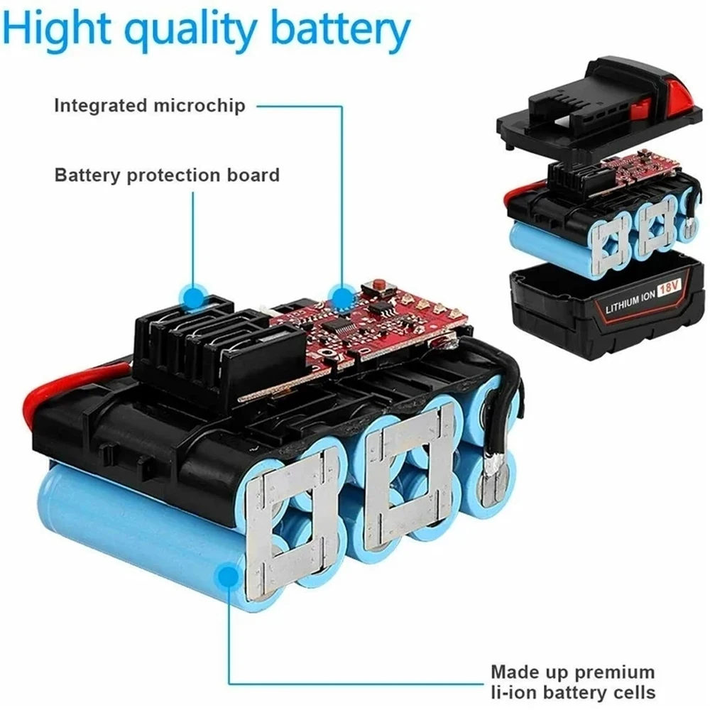 Imagem -04 - Baterias Recarregáveis para Milwaukee M18b5 xc Bateria do Íon de Lítio Carregador 18v 9.0 ah 6.0 ah 12.0ah 12v18v