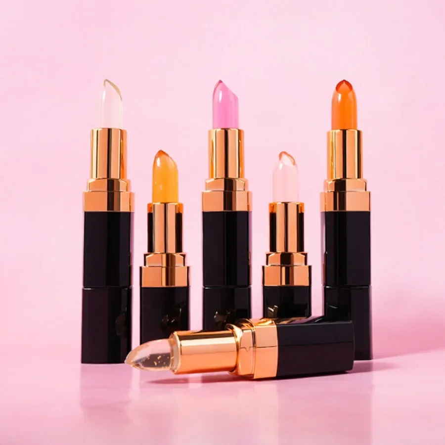 Bálsamo labial de gelatina de 6 colores de marca privada, taza antiadherente hidratante que cambia de Color, bálsamo labial nutritivo de larga duración fácil de colorear