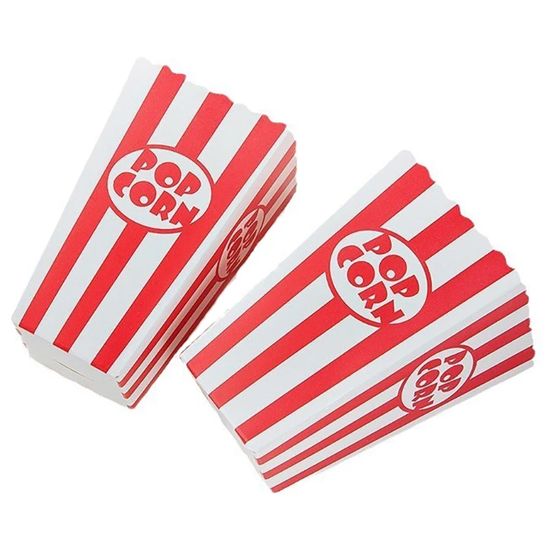 12Pcs Popcorn Paper Boxes Buckets Red White Stripes Bags Snack Containers for Movie Night Birthdays Carnival Party Supplies