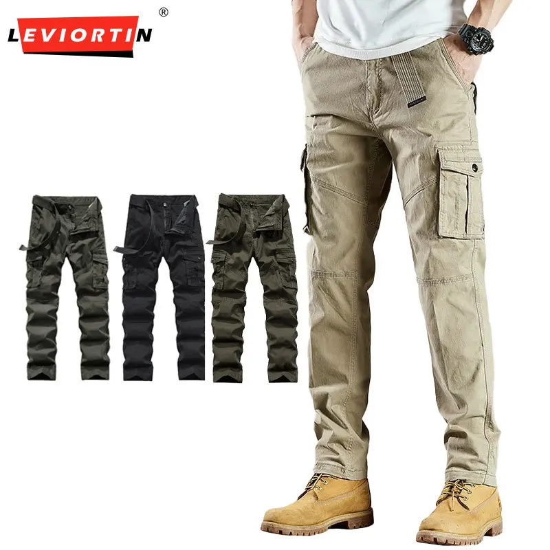 

Men's Cargo Pants with Multi Pocket Spring Autumn Korean Loose Straight Leg Versatile Simple Loose Casual Outdoor Work Trousers