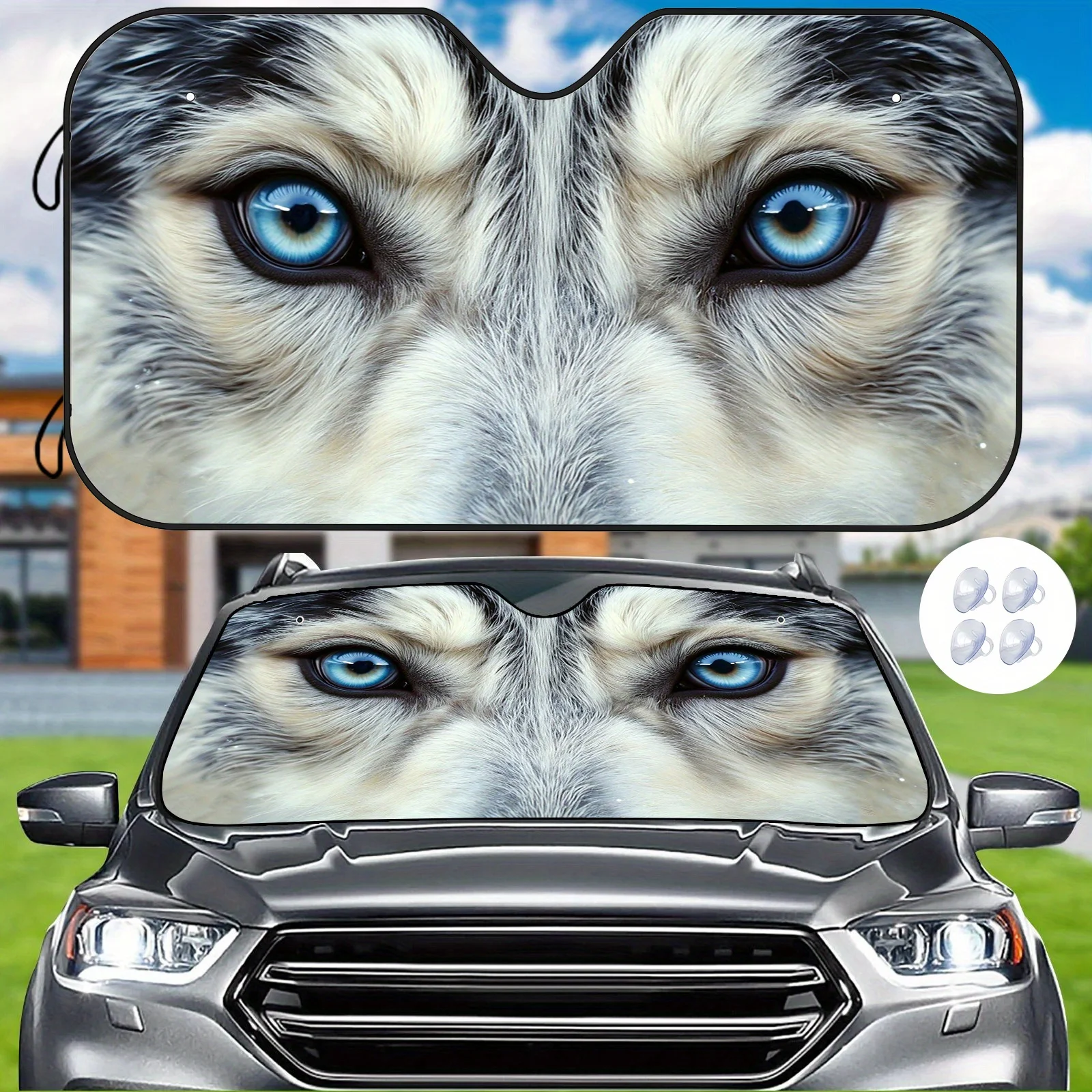

Очаровательный автомобильный солнцезащитный козырек Husky Blue-Eyed, эффективно изоляет и поставляется с 4 бесплатными присосками, чтобы балансировать температуру.