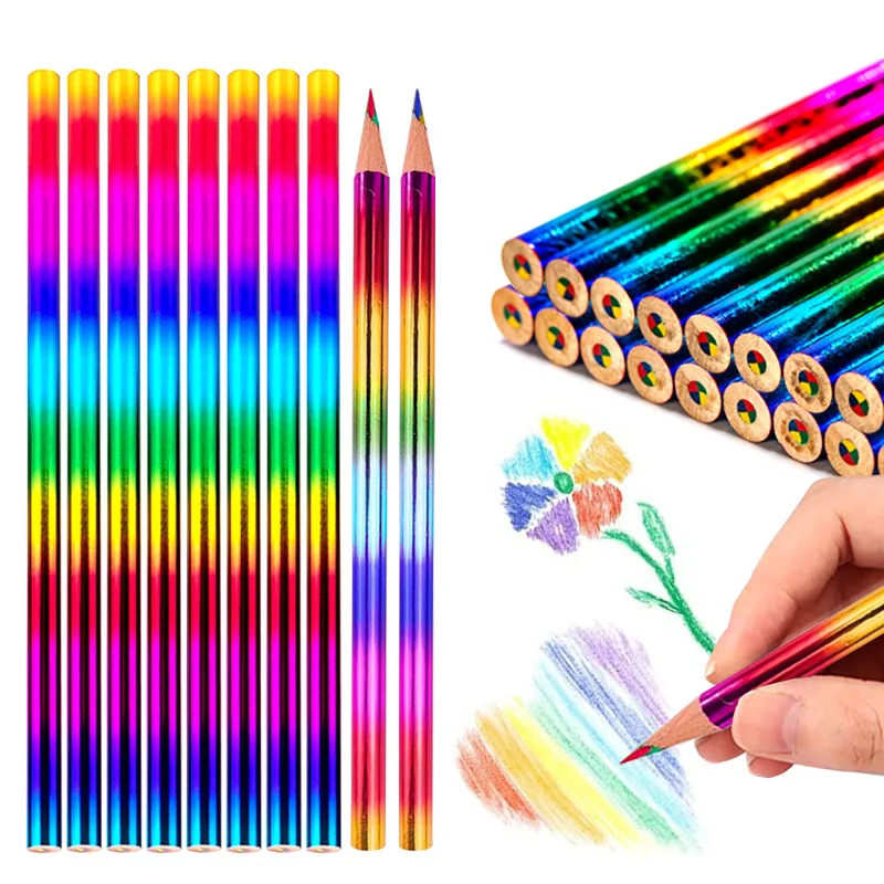 Lápices de colores del arcoíris, 10/20 piezas, 4 colores en 1 lápiz, adecuados para estudiantes de escuelas, dibujos, coloreados, pintura