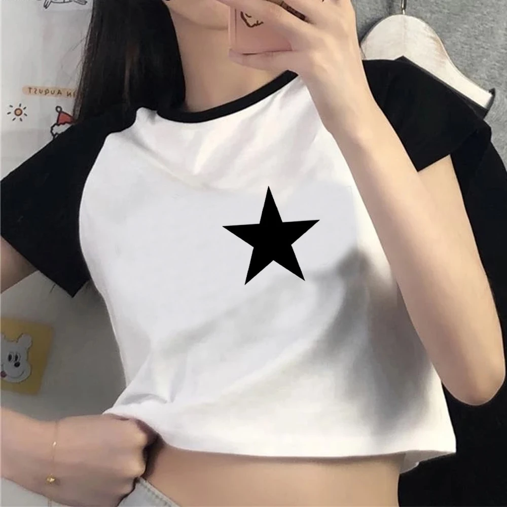 Y2K Clothes Star Tops Women Tshirt Harajuku Retro Fashion Gothic Short Sleeve Crop Sexy Tops Aesthetics Cropped Female