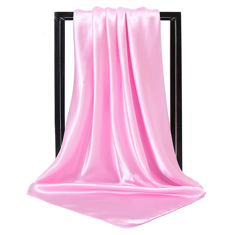 Foulard Carré Solide de 90x90cm pour Femme et Fille, Faux Bijoux Imités, Élégant, Floral, pour la Tête, le Cou et les Cheveux