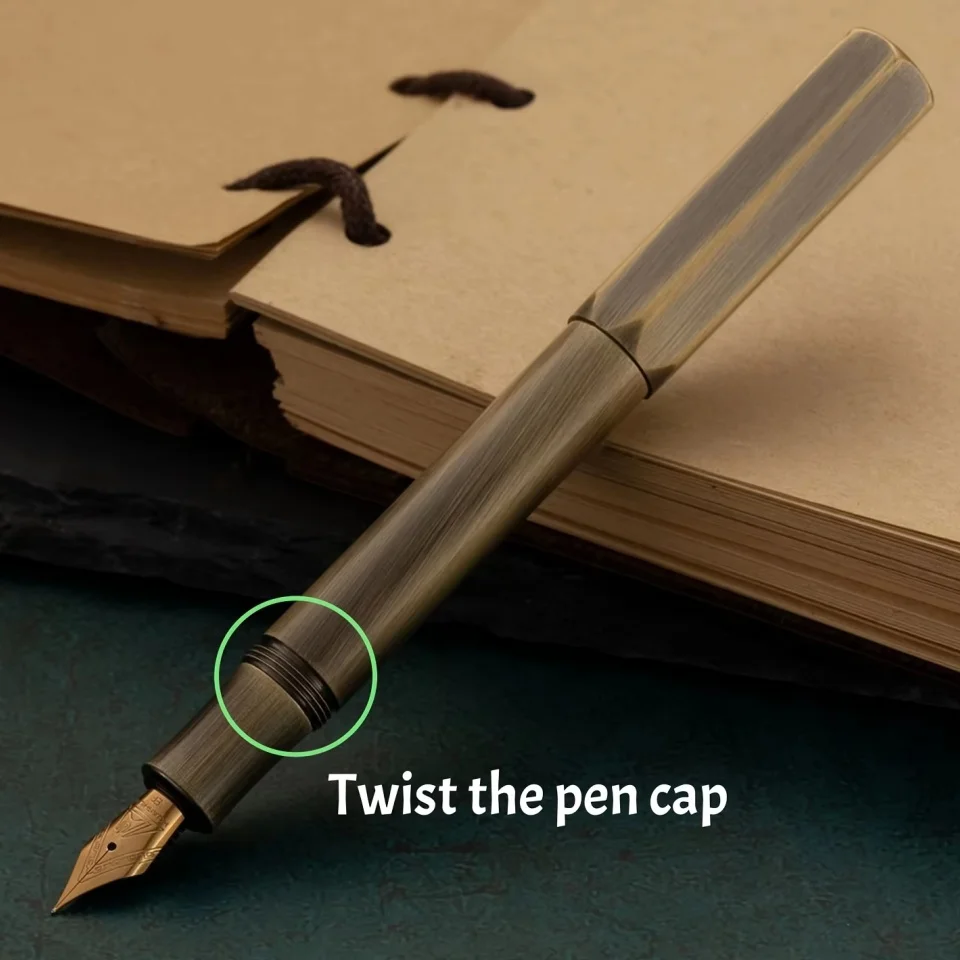 1Pc Brass Fountain Pen, 0.5mm Nib, Heavy Metal Feel, for Business and Office Use, Rotating Cap, Mini Short Style, Includes Ink Absorber, 2.6mm Caliber, for Students/Office, Holiday Gifts, Valentine's Day, Back-To-School Season, School Season, Birthday/Christmas, Father's Day, Mother's Day, Teacher's Day, Signature/Calligraphy/Art Fountain Pen - view 6