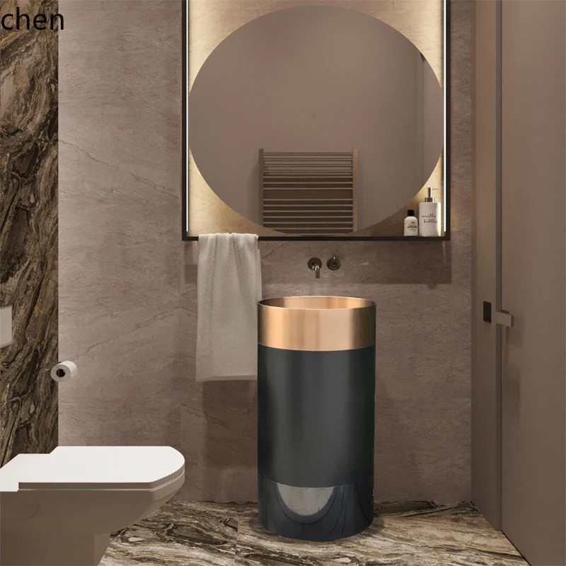 

HTT pure copper wash basin public bathroom independent wash basin copper art column integrated floor small apartment