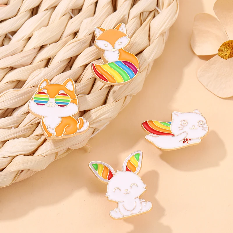 Rainbow Animal Enamel Pin LGBT Badge Frog Cat Rabbit Brooch Dog Fox Friendship Lapel Bag Hat Custom Jewelry Lover Gift