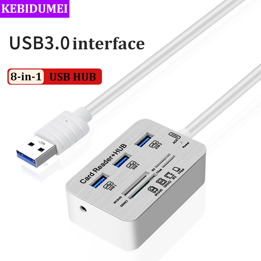 Lecteur de carte HUB USB, répartiteur USB, adaptateur USB, prise en charge MS, SD, M2, MMC, SD, TF, lecteur de carte pour disque U, ordinateur portable, souris, clavier, 8 en 1