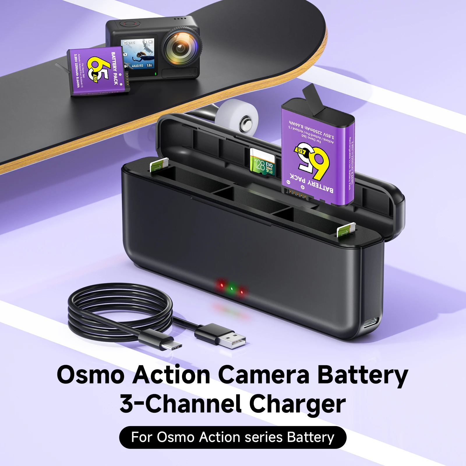 2250mAh Battery For DJI Osmo Action 6 Action 5 Pro/4 Camera Battery and 3 Slots Fast Charger For DJI Osmo Action 4/3 Osmo 360