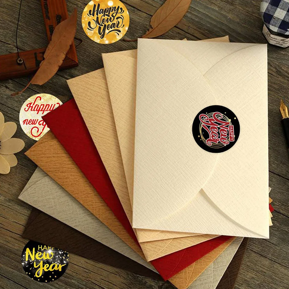 

New Year Gold Seals Sealing Tag Round Golden Paper Envelope Patterned New Year Stickers Decor Gift Packing nament