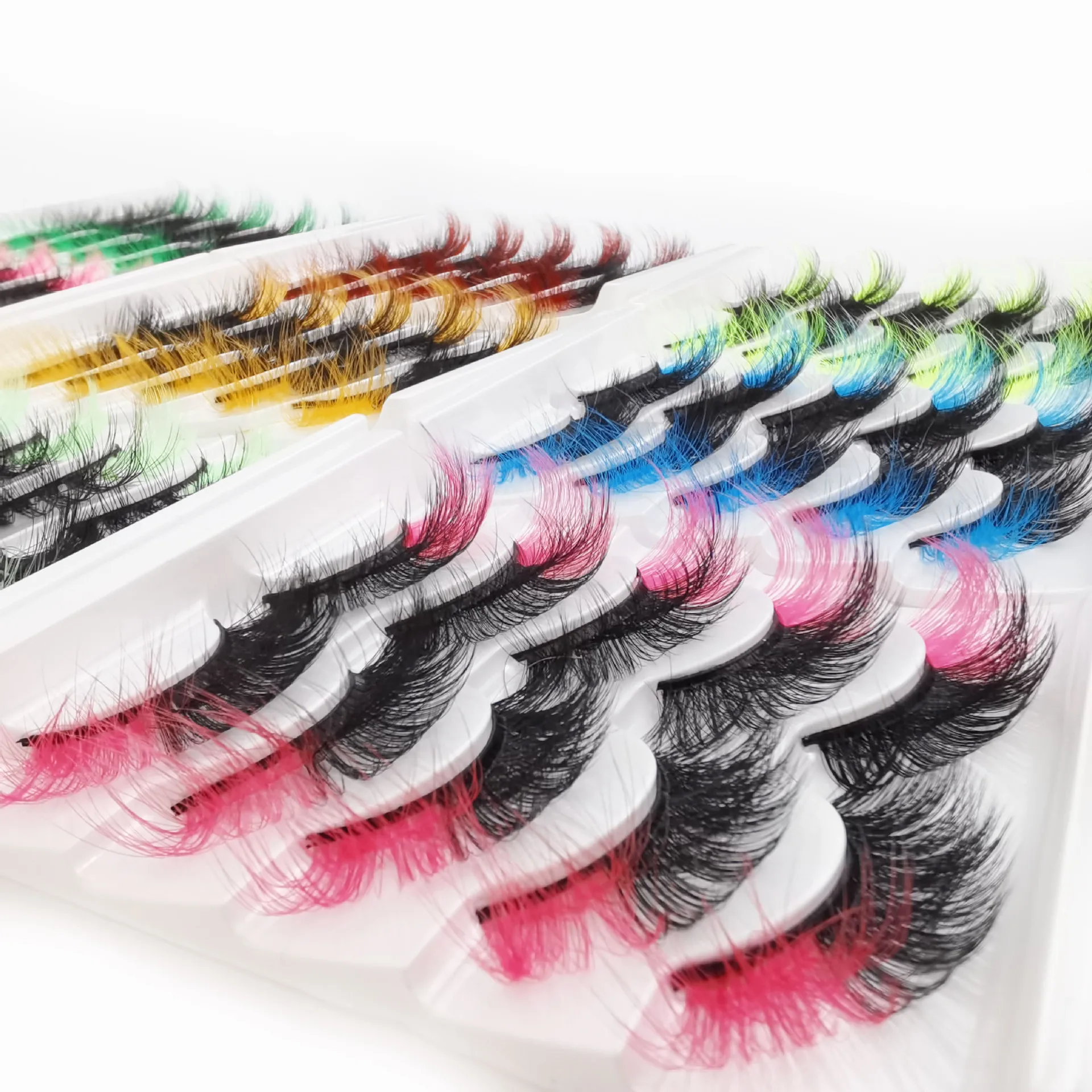 5 Paar Gekleurde 3d Nerts Wimpers Rood Roze Blauw Mix Kleuren Lash Set Groothandel Regenboog Wimpers