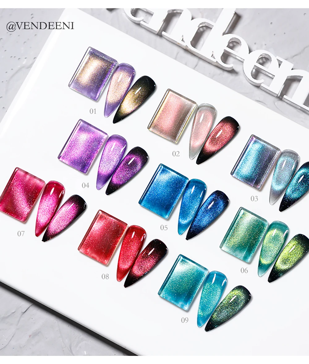 Vendeeni 15 Farben/Set Kristall-Katzenaugen-Gel-Nagellack Magnetischer UV-Soak-Off-Gel-Lack 9D Aurora Katzenaugen-Nagelkunst-Gel-Lack – Detail 6